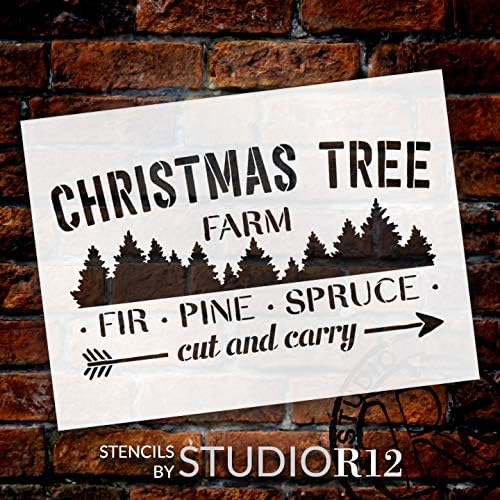 חוות עץ חג המולד - סטנסיל אשוח אורן אשוח - מאת Studior12 | תבנית Mylar לשימוש חוזר | השתמש כדי לצבוע